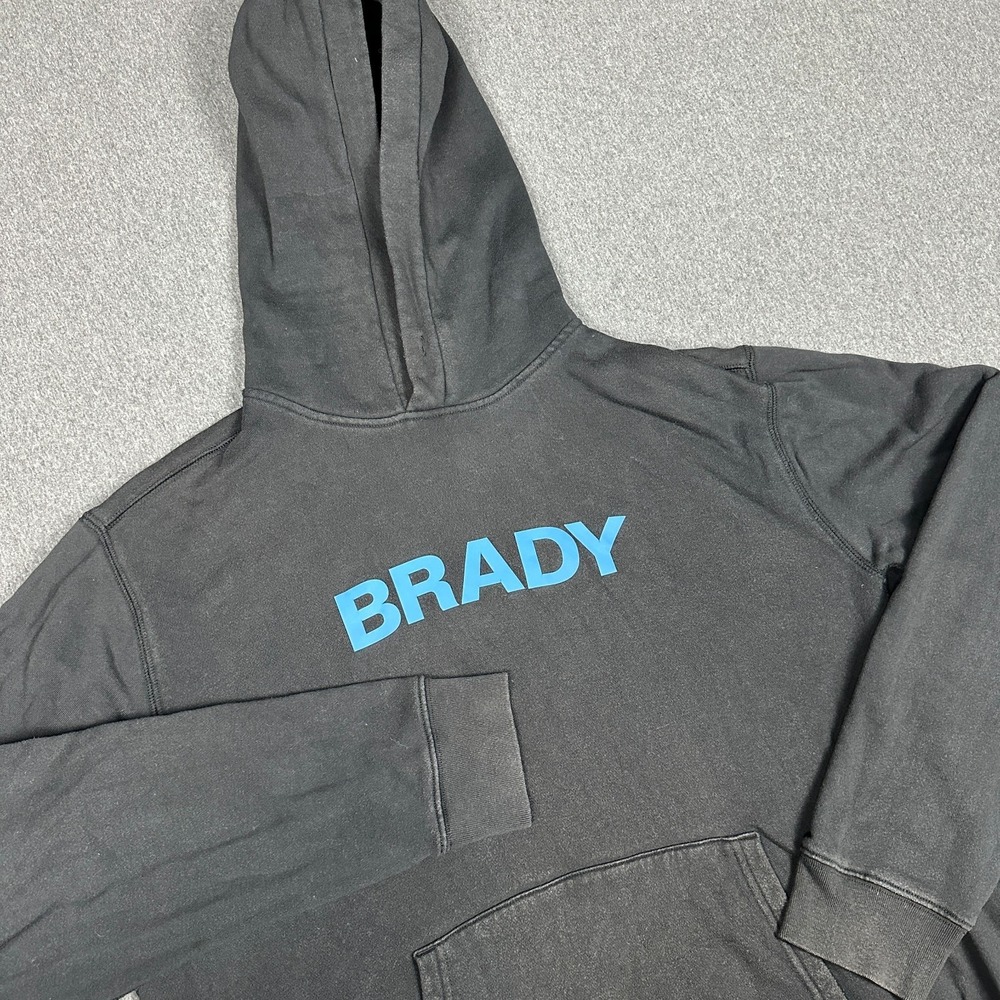 BRADY Brand Hoodie Mens M Black Blue Logo Tom Brady Pullover Fleece Sweatshirt